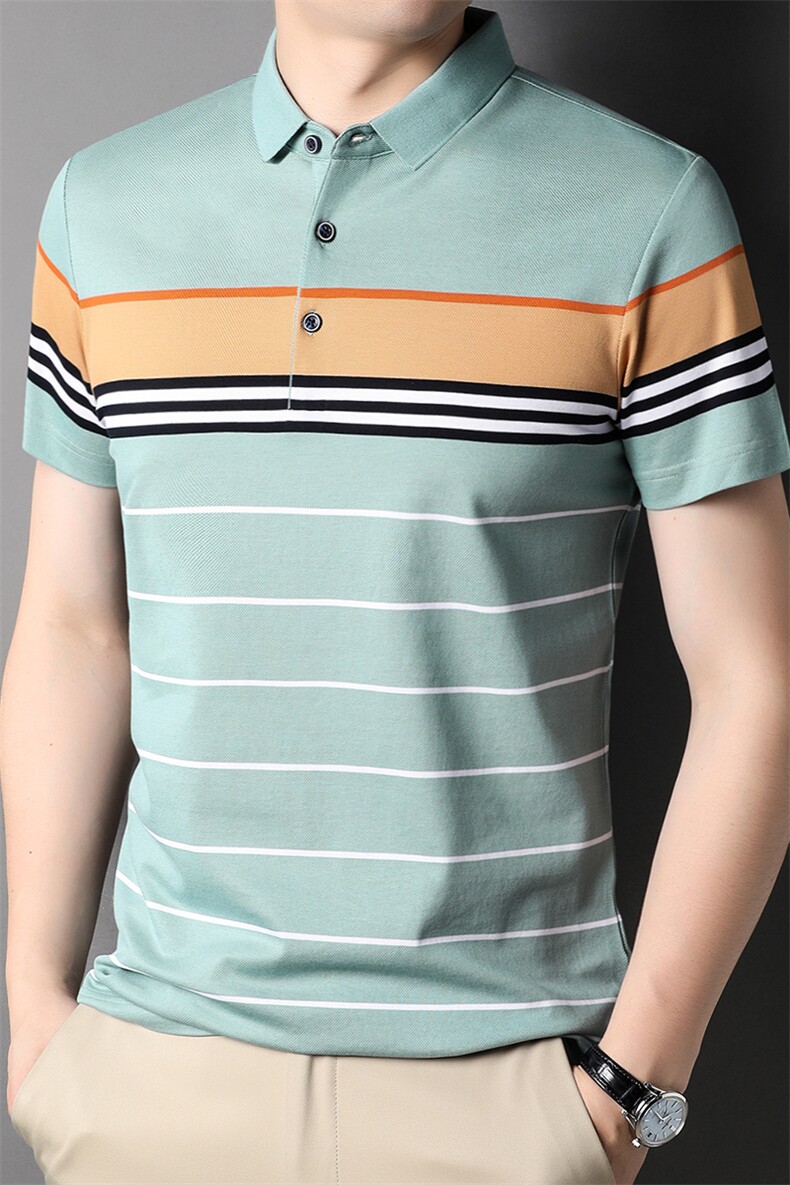 AM8971钱塘2020-3条纹短袖翻领T恤P68,男装T恤,钱塘207-3