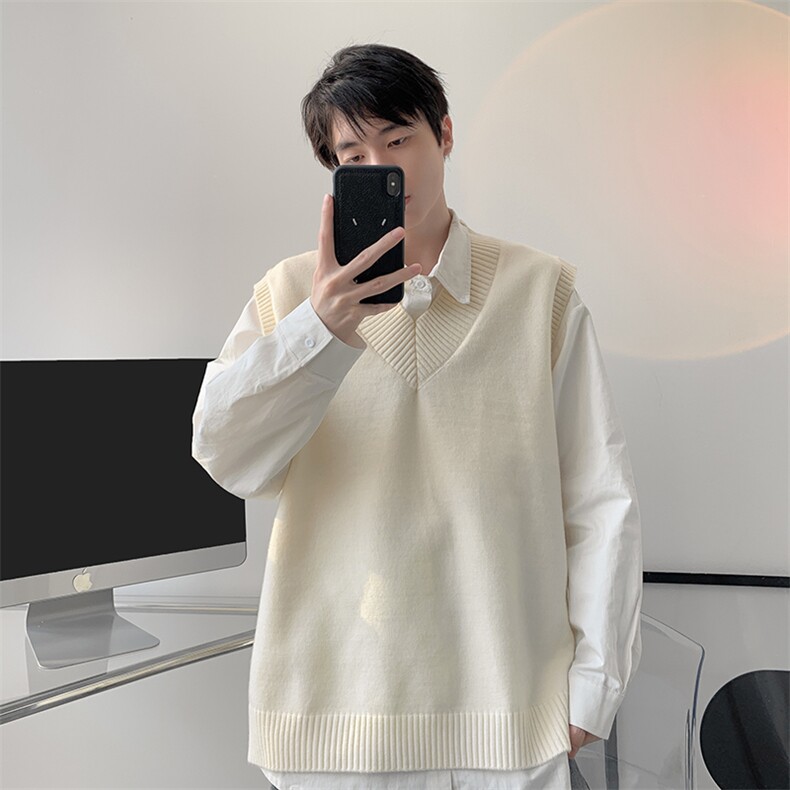春秋季针织马甲搭配衬衫叠穿设计感V领毛衣日系慵懒背心9099P58,男装背心/马甲,电商B312