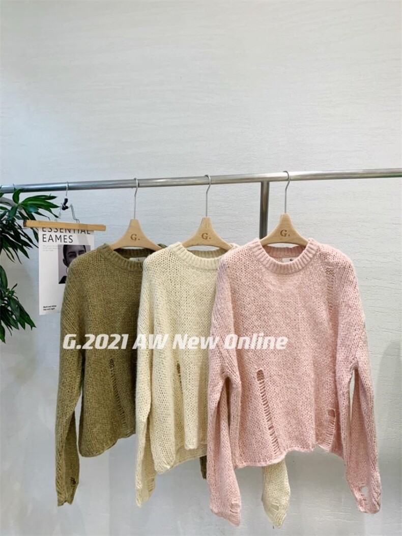 新款破洞毛衣现货，女装针织衫/毛衣，G