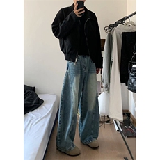 春季美式ins高街hiphop水洗弯刀牛仔裤货号K25128PP60，男装牛仔裤，电商A063