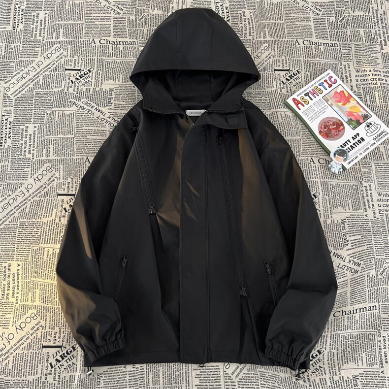 春季男士户外冲锋衣防水连帽纯色外套大码夹克潮A266-JK8018-P45,男装夹克,电商A266
