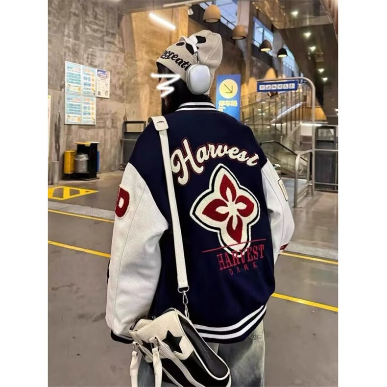 原创复古植绒刺绣棒球服夹克男女宽松夹棉加厚拼色外套GA5785P67，男装夹克，星座1013-5