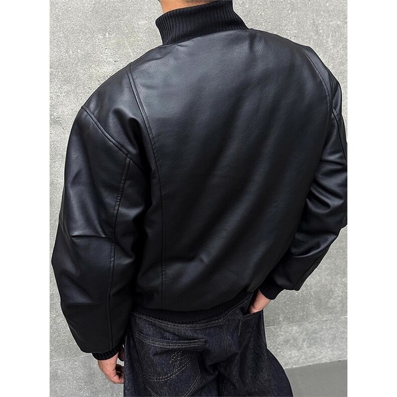 网图加厚夹棉pu软皮拼接夹克防风廓形立领皮衣A025-TY11290-P80,男装夹克,电商A025