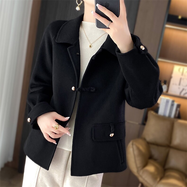 显白减龄羊毛毛呢外套女上衣秋冬新款双面羊绒大衣红色小个子呢子，女装毛呢外套，乾庄羊绒