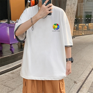 JT55101-P25 假两件短袖t恤男大码胖子半袖体恤半截袖 港风图片