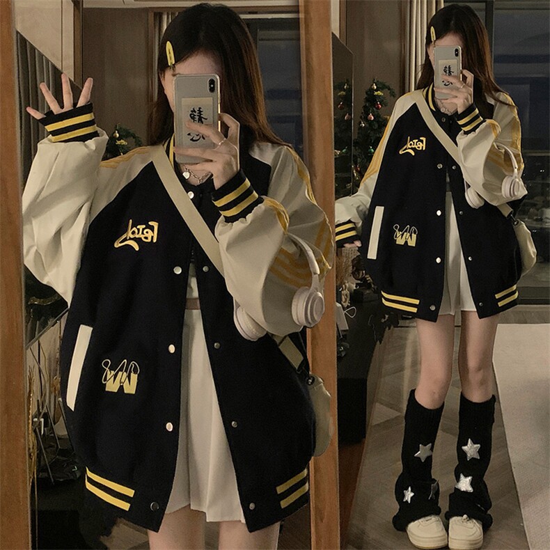 A329-P105复古条纹撞色棒球服美式潮宽松春季新款外套夹克,男装夹克,星座911