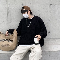 黑色麻花毛衣男女简约秋冬季鹿毛绒套头针织衫7118-P48，男装针织衫/毛衣，星座1109-3