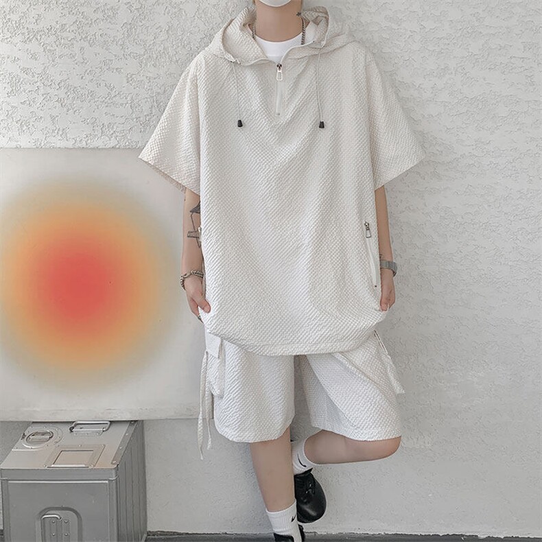 现货TZ772-特批56新款速干肌理感短袖衬衫短裤T恤大码套装,男装休闲套装,电商A059