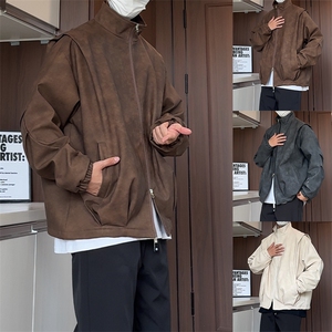 PY9099/P85春装宽松机能风磨砂皮衣皮夹克男休闲百搭痞帅上衣外套图片