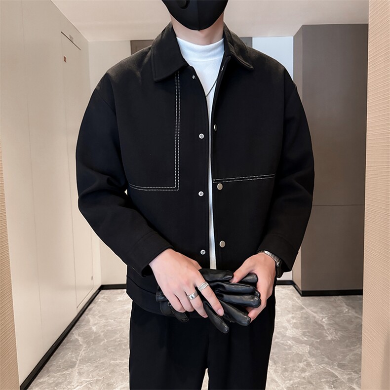 轻熟风高端呢子明线宽松韩版外套大衣夹克男A236-JK5037-P130,男装夹克,电商A236