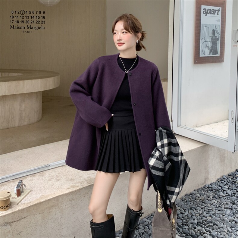 新款西梅汁一手长羊毛呢外套时尚简约风2C220L526P285K399,女装毛呢外套,2C220