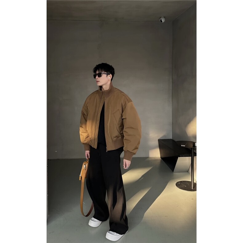 现货【网图】黑色卡其色杭州货飞行夹克短款立领棉服MY04-P90,男装夹克,电商A466