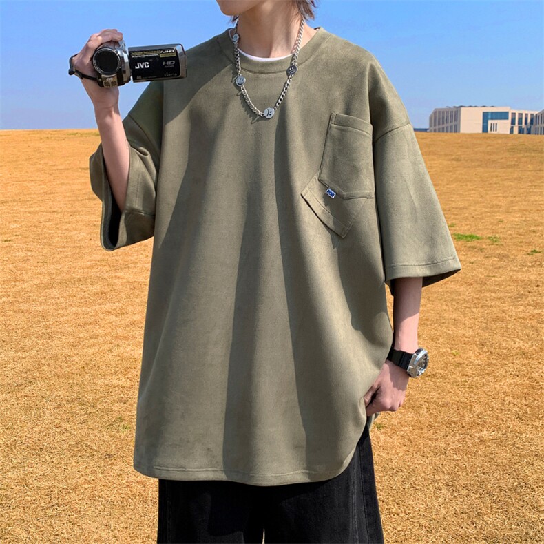 wassuphappy麂皮绒短袖t恤男夏季薄款重磅五分袖宽松休闲半截袖,男装T恤,星座109-1