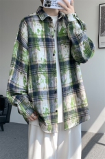 衬衫男秋冬新款港风宽松扎染格子长袖衬衣CS300-特P28，男装衬衫，星座214-3