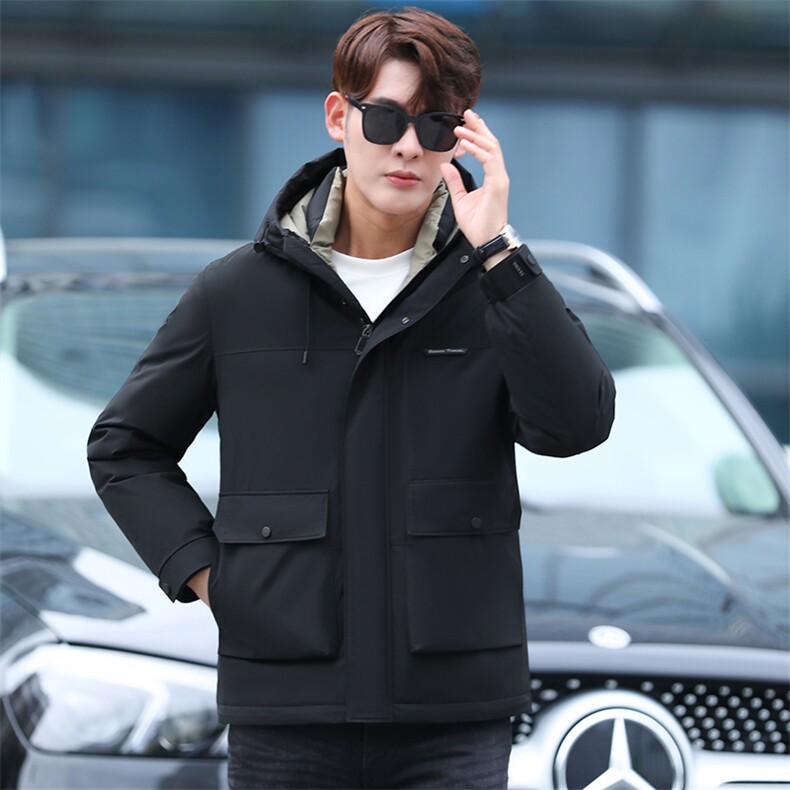 2024年冬时尚羽绒服男中长脱卸帽短裤保暖青年工装男士羽绒外套男，男装羽绒服，钱塘6003（原4033）