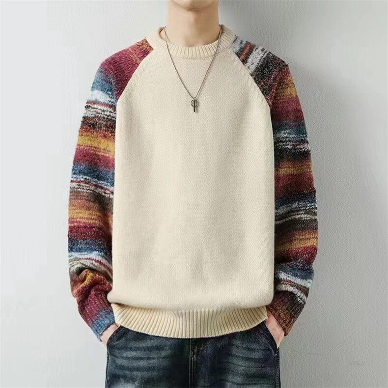 韩系百搭慵懒风拼色圆领北极绒针织衫毛衣女秋冬长袖叠穿厚实上衣,男装针织衫/毛衣,星座506A