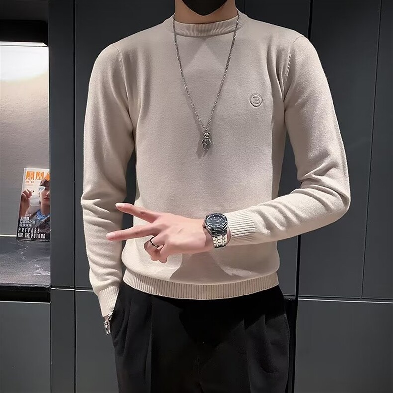 抗起球春秋男士净色圆领毛衣修身打底衫长袖青休闲针织衫冬MY543,男装针织衫/毛衣,星座1116A-2（原606A-1）