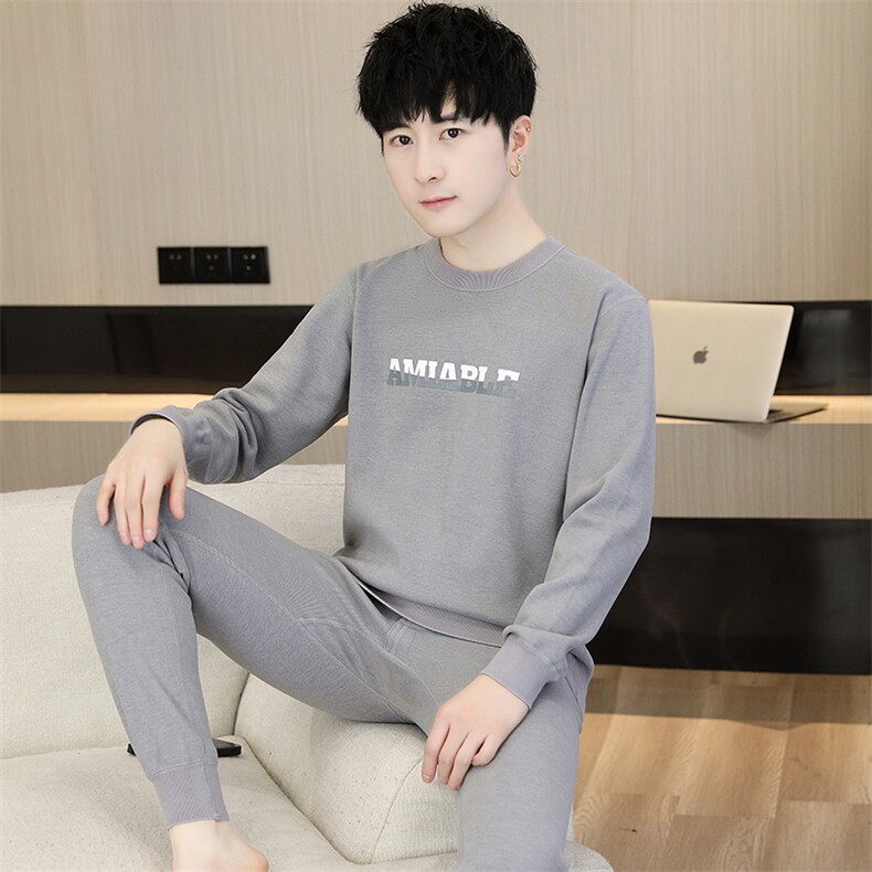 男士秋衣秋裤青少年学生保暖内衣加绒加厚套装TZ1103-P67,男装休闲套装,星座310B-3