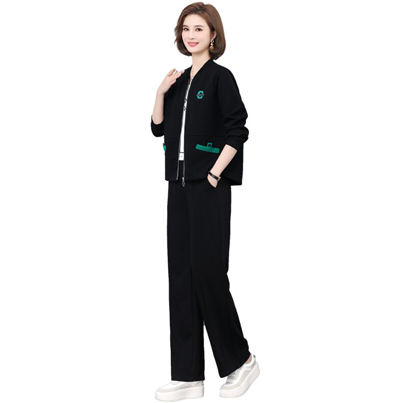 中年妈妈春装外套中老年休闲运动服套装女春秋气质大码上衣两件套,女装运动套装,妃曼