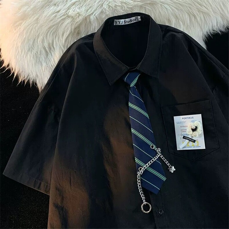 【有货】DH80-特P35配领带跟胸花短袖白衬衫学院风jk衬衣,男装衬衫,星座603-2