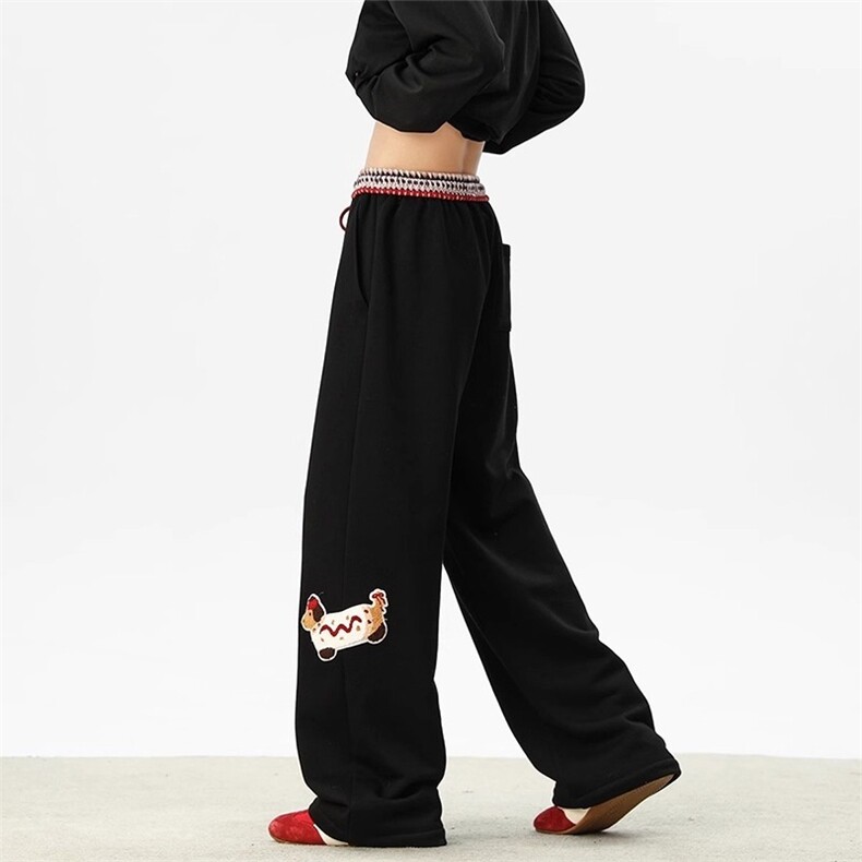 美式重磅腊肠狗卫裤男女2025秋季新款设计感拼接休闲裤宽松阔腿裤，男装休闲裤，星座813-2