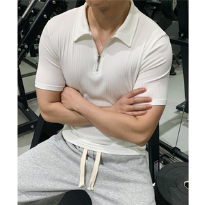 档口图230克高弹运动休闲POLO衫轮廓线紧身健身短袖T恤男P33图片
