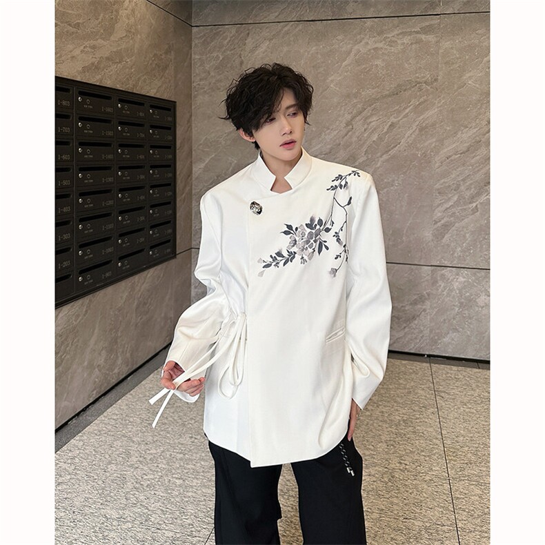 现货！25新中式男士设计感印花斜襟西装外套XZ105-P138,男装西服,电商B288