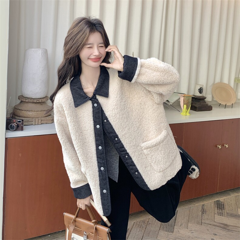 有货牛仔拼接羊羔毛外套2C090-8968-P165-K248,女装棉衣/棉服,2C090