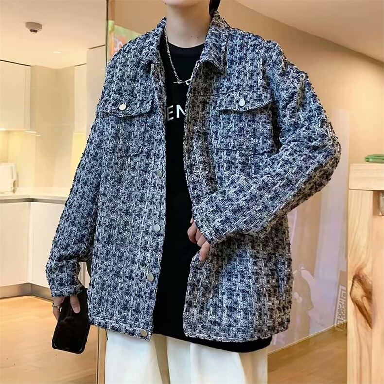 男秋季外套潮牌街头情侣休闲翻领千鸟格口袋夹克X80P60,男装夹克,星座1116-2
