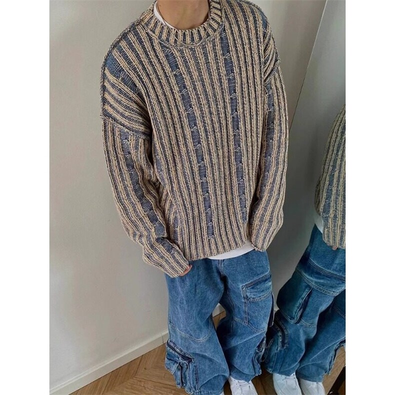 【有货】麻花条纹撞色针织衫毛衣外套MY245特P51,男装针织衫/毛衣,星座908-1