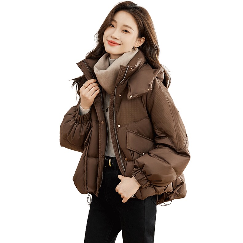 红色短款加厚面包羽绒服女2025冬新款休闲时尚连帽保暖白鸭绒外套,女装羽绒服,丽影随形