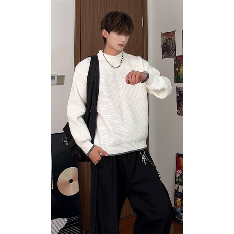 秋季新款圆领毛衣男宽松休闲百搭高级感上衣ZB7093-特价52,男装针织衫/毛衣,电商A007