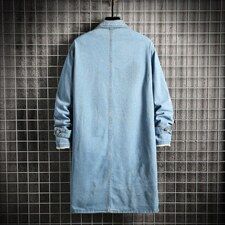 FY662-P78-限价108 春季长款牛仔风衣男士网格潮流大码外套图片