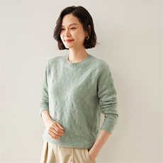 冬季新款毛衣女宽松显瘦时尚百搭圆领35%羊绒衫衫，女装羊绒衫，七柒羊绒