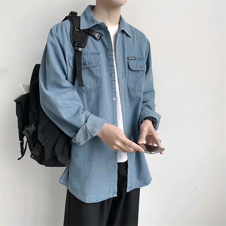 春秋季牛仔夹克韩版潮流工装长袖衬衣宽松港风休闲外套CS29-P45,男装夹克,星座1008