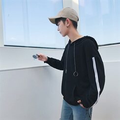 港风春秋男装宽松连帽卫衣圆环链织带装饰703-W133-P50，男装卫衣，星座703