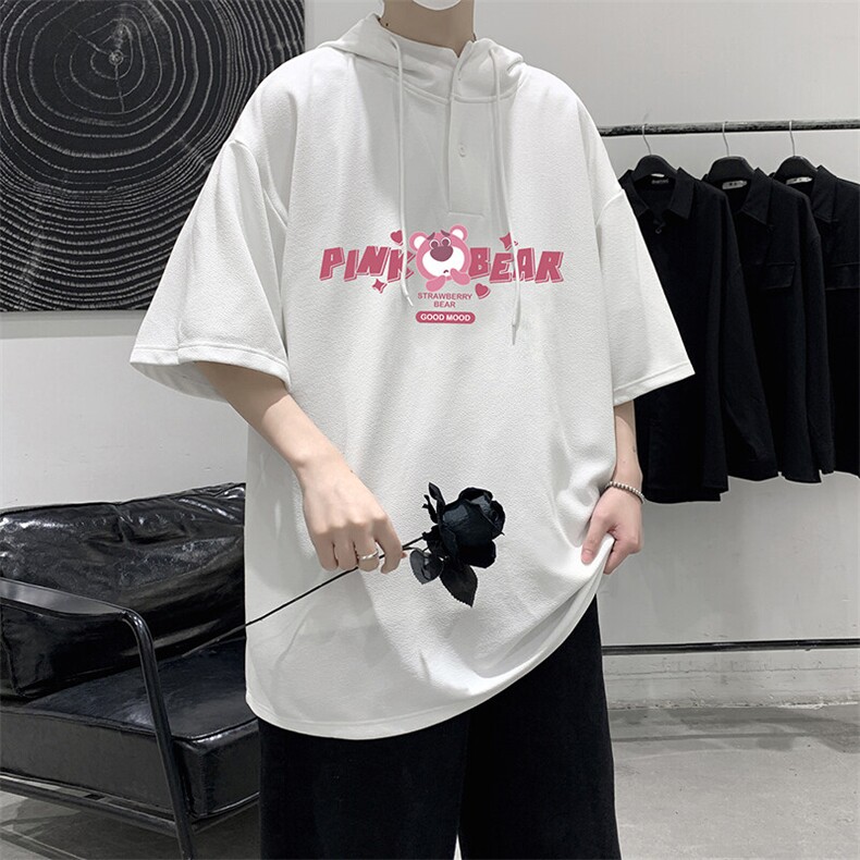 LD54329-P45NASA连帽短袖t恤男大码胖子带帽五分袖中袖,男装T恤,电商A040