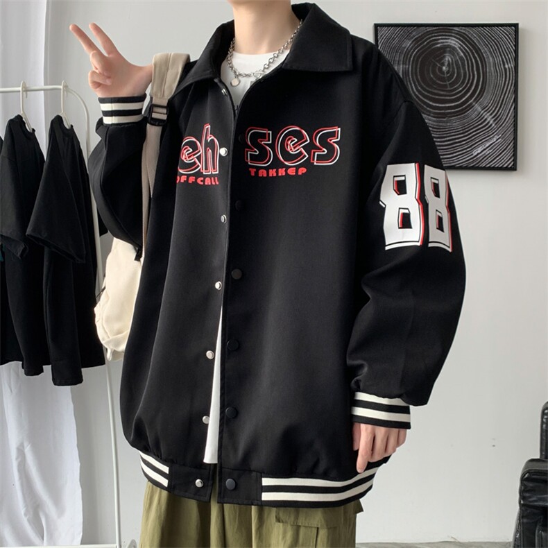棒球服男宽松大码印花外套春秋季韩版潮流ins休闲夹克J6017P80,男装夹克,电商A157