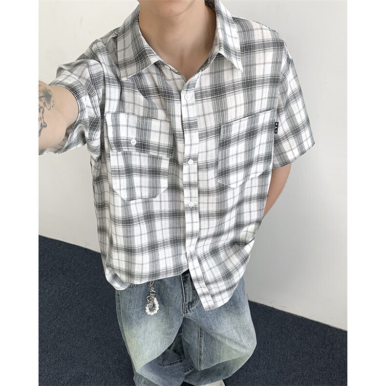 2025新款cityboy格子工装短袖衬衫宽松半袖衬衣青年现货W8617-P32,男装衬衫,星座512-4