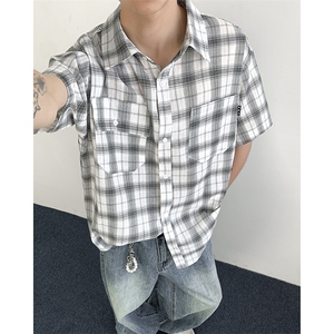 2025新款cityboy格子工装短袖衬衫宽松半袖衬衣青年现货W8617-P32图片