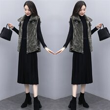 马甲女2021冬季新款韩版休闲外搭仿皮草外套时尚獭兔毛马夹上衣潮，女装皮草，素月