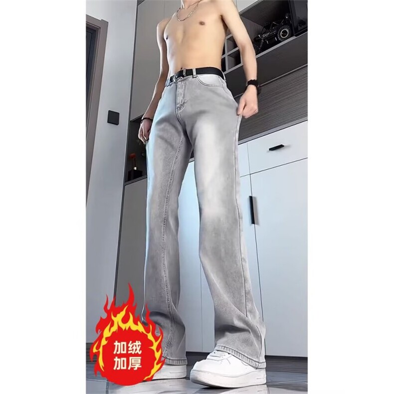 美式灰色直筒加绒男潮牌cIeanfit水洗复古长裤子K7055-1#P45网图,男装卫衣,电商B245