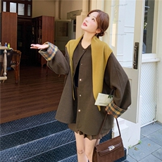 咖色针织披肩毛呢外套女秋冬2025新款显瘦高级设计感绝美爆款大衣，女装毛呢外套，2C325