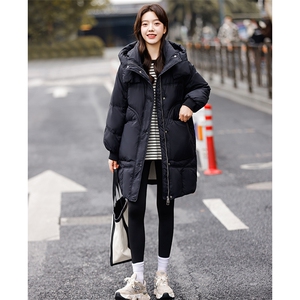 连帽中长款纯色羽绒服女冬季2023年新款休闲韩版大口袋设计感外套图片