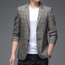 男士格子西服休闲西装外套2023春秋单西春季中年爸爸装单件上衣,男装西服,电商B212（原钱塘6029）