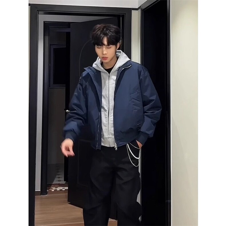 藏青色飞行夹克棉服男款冬季加厚廓形棉衣外套cleanfit,男装夹克,星座506A