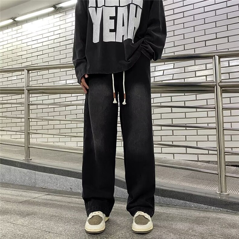 新款日系直筒牛仔裤男韩版潮流宽松阔腿休闲百搭长裤子7021/P45，男装牛仔裤，星座506