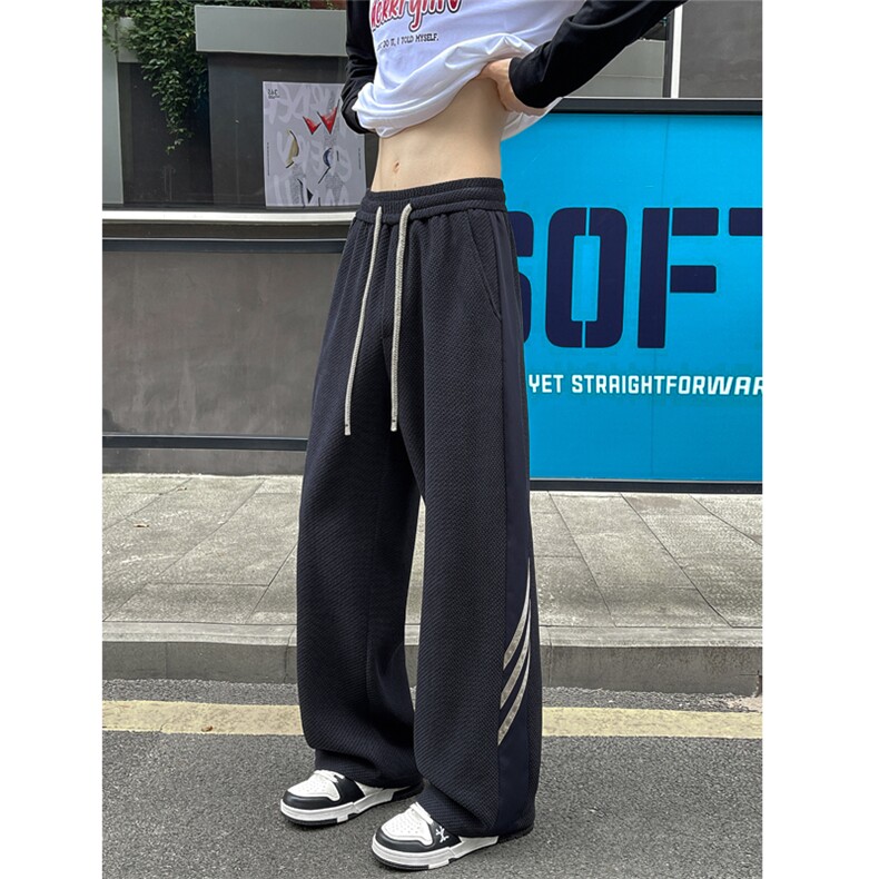雪尼尔粗斜提花运动卫裤男秋季潮牌痞帅宽松大码直筒阔腿休闲裤子图片
