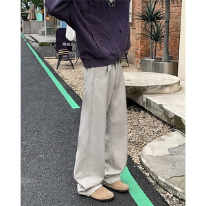 新款弯刀牛仔裤男女美拉德穿搭宽松阔腿显瘦慵懒感裤子C11199-p45图片