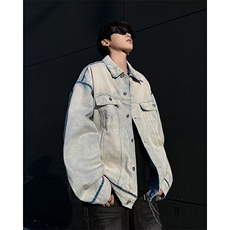 牛仔外套男士韩版潮流拼接做旧宽松百搭2025春季ins夹克W6395-P72，男装夹克，星座412-3